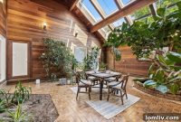 Atrium Brilliance: A Sun-Drenched Heart with Stone Fireplace and Distinctive Roof