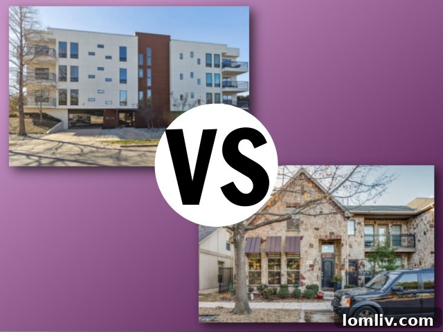 $375K Dilemma Oak Lawn Townhome or McKinney Condo 2 A vibrant aerial view of Dallas cityscape at dusk, highlighting modern architecture and bustling streets, representing urban living.