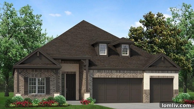 Exterior view of a modern brick home with a well-maintained lawn.