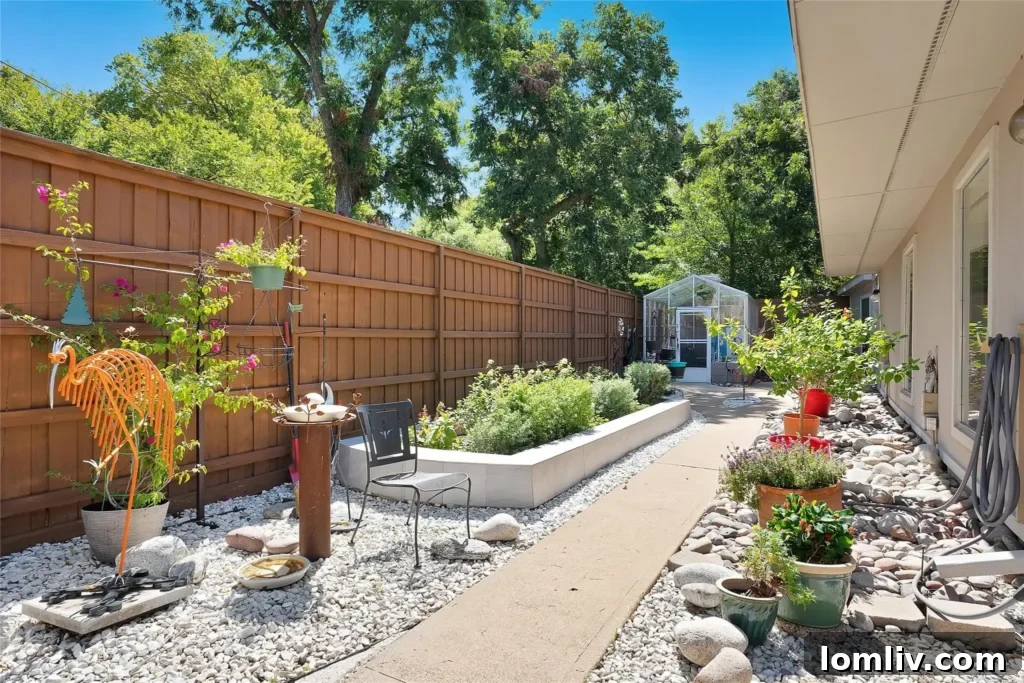 A close-up of one of the stunning metal sculptures adorning the backyard.