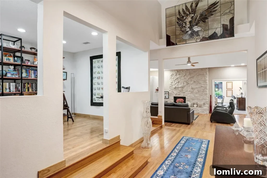 A view of the multi-level living areas, highlighting the seamless transition between spaces.
