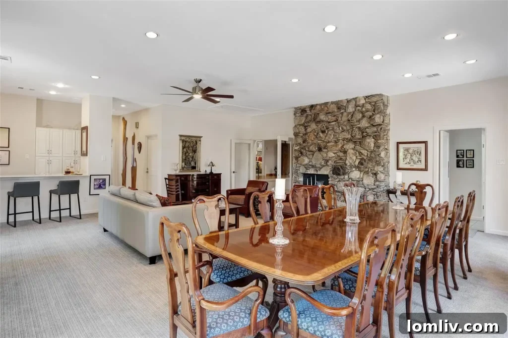 The spacious open dining area, perfect for entertaining guests.