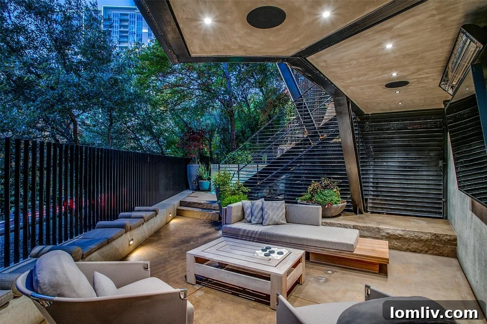 Luxury townhome exterior showcasing modern architecture and lush landscaping in Dallas's Magnolia Hill Court