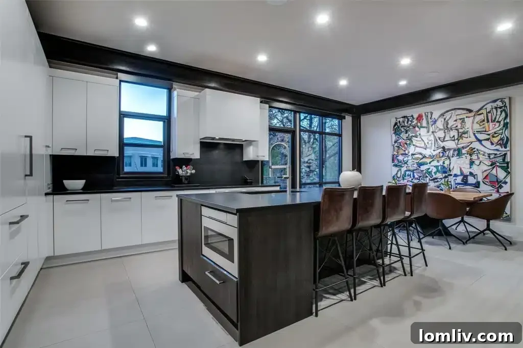 Luxurious primary bathroom with freestanding tub, dual vanities, and contemporary design elements