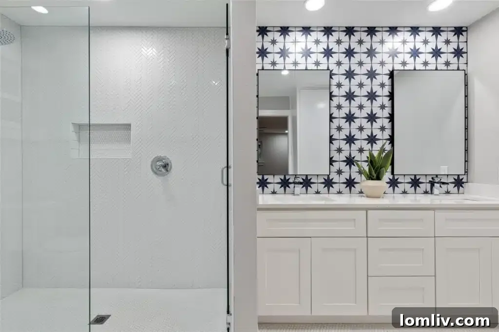 Elegant primary bedroom with a king-size bed, warm lighting, large window, and light wood flooring, exuding comfort and modern design.