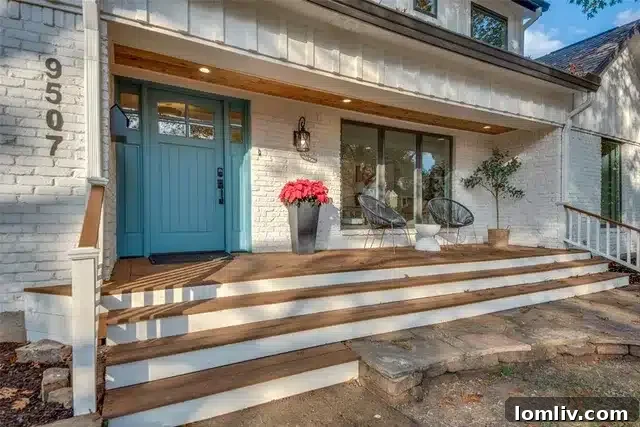 Close-up of the modernized exterior of 9507 Covemeadow Drive, showing gridless windows