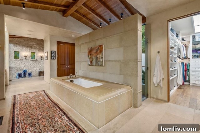 Luxurious primary bathroom with high-end finishes