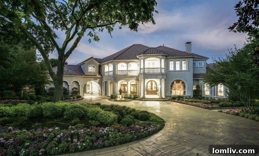 Luxury home exterior in Plano, Texas, showcasing elegant architecture and landscaping.