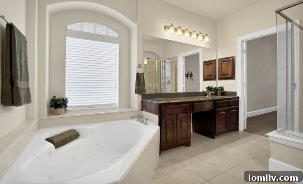 Well-designed bathroom with dual vanities and modern fixtures.