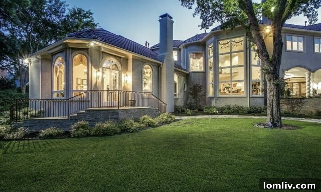 Detail of the home's intricate architectural design and facade.