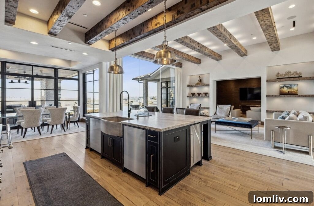 Opulent outdoor living space with an infinity pool, grotto, and lush landscaping at the Frisco residence.
