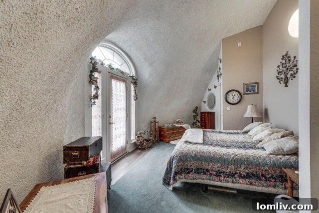 The exterior of a Monolithic Dome home, featuring a unique shape and a durable, fire-resistant exterior finish.