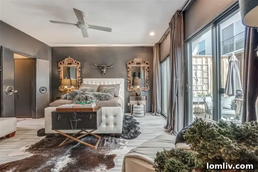 Oaklawn's Oglesby Gem: A Tranquil Escape 5 Close-up of the primary bedroom showcasing the high-quality finishes and architectural details.