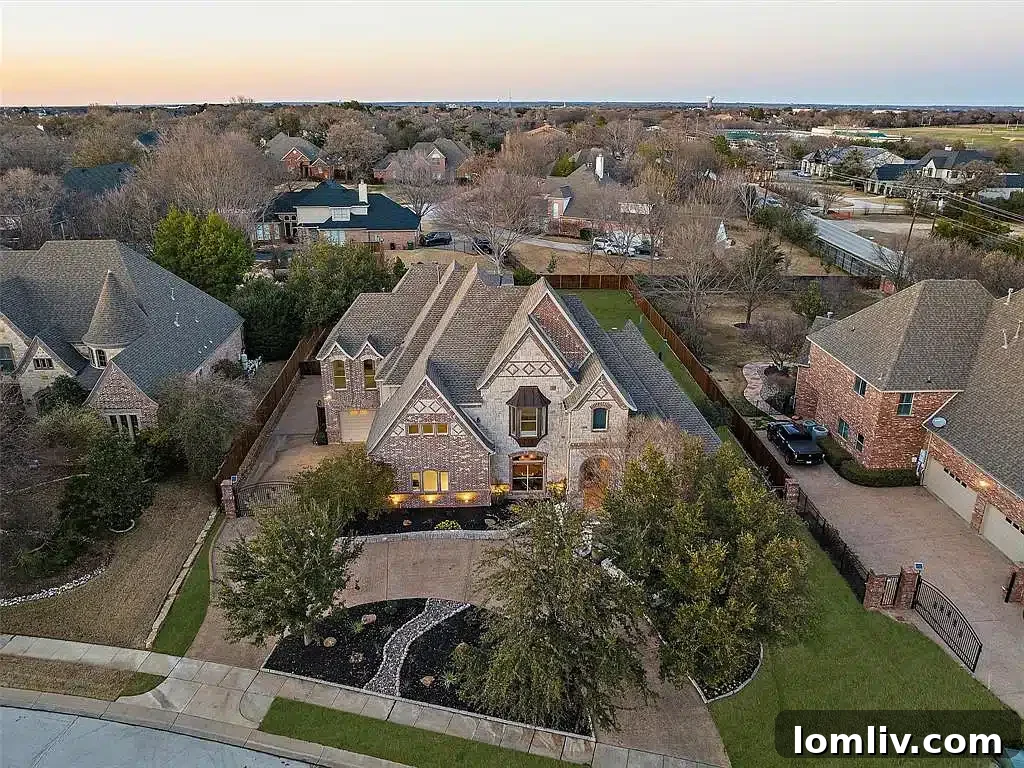 Aerial view of Southlake, Texas, showcasing upscale homes and green landscapes, illustrating its status as a wealthy DFW city.