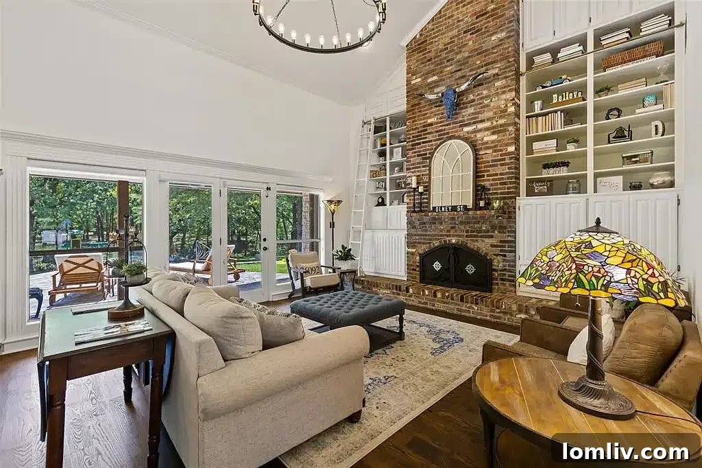 Inviting living room with a cozy fireplace and traditional decor, offering comfort and warmth.