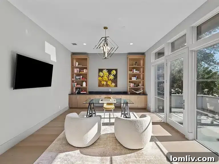 Bright home office with large windows