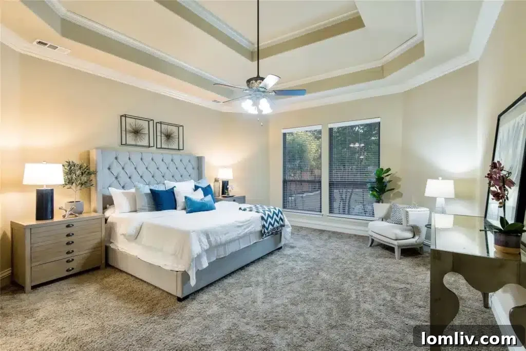 Luxurious master bathroom with large tub and separate shower in an Allen custom house