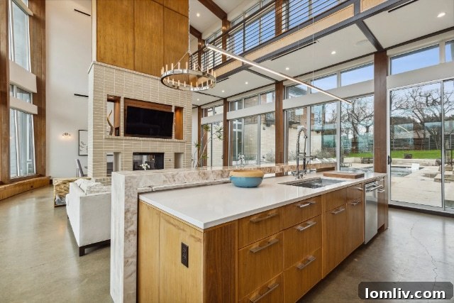 Luxury Kitchen with Illuminated Onyx Waterfall Island
