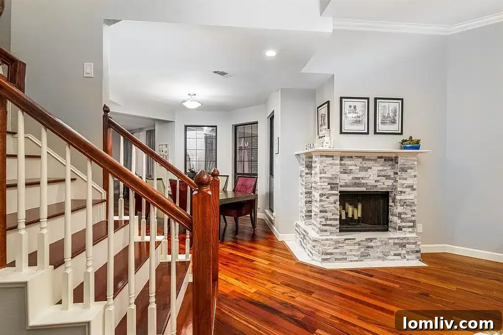 The unique tunneled staircase, an architectural highlight of the home.