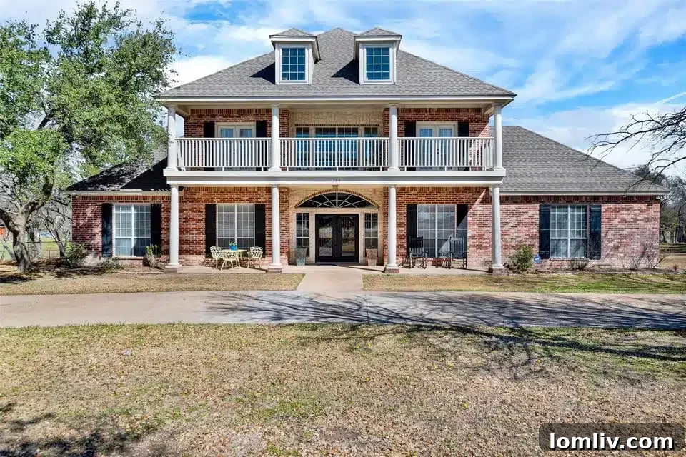 Experience North Texas: World-Class Porch Sitting Awaits at Open Houses 12 An expansive front veranda on a Southern-style home in Aledo, offering ample space for seating and outdoor enjoyment.