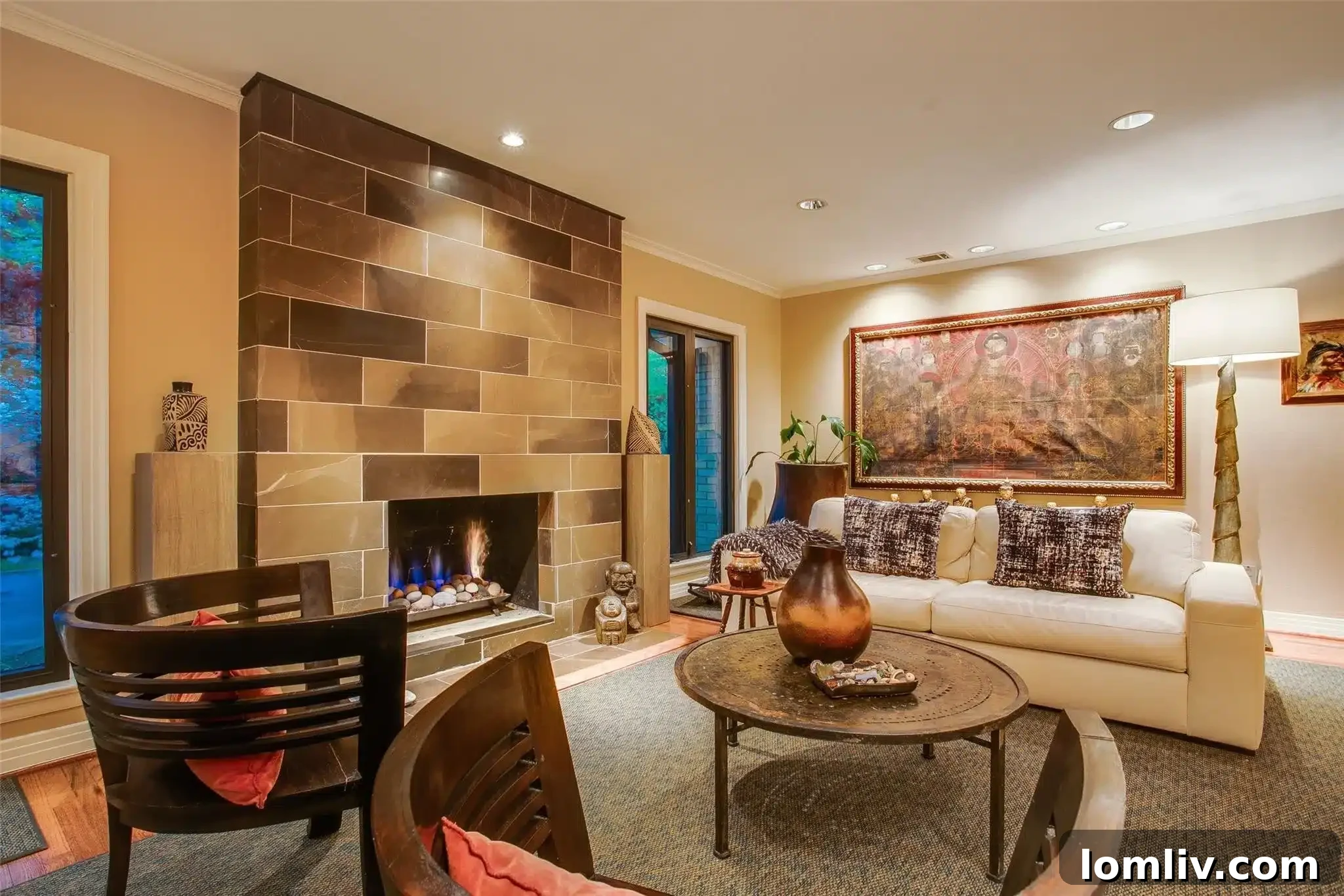 Aerial perspective of the luxurious backyard, highlighting its tiered design