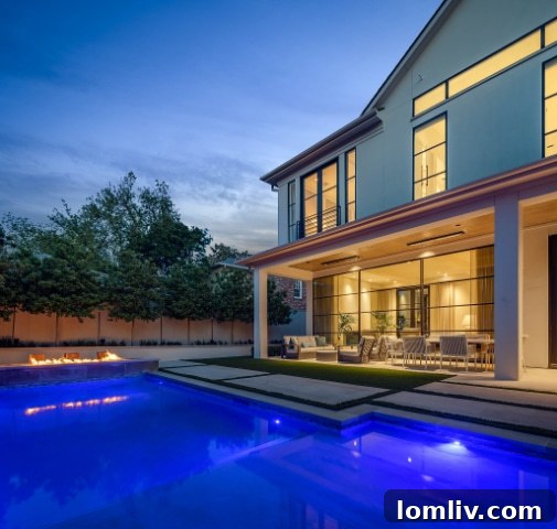 Serene outdoor courtyard with lush landscaping and modern design