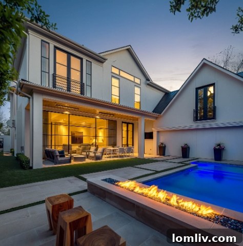 Tranquil swimming pool and outdoor living area in a luxury Highland Park home