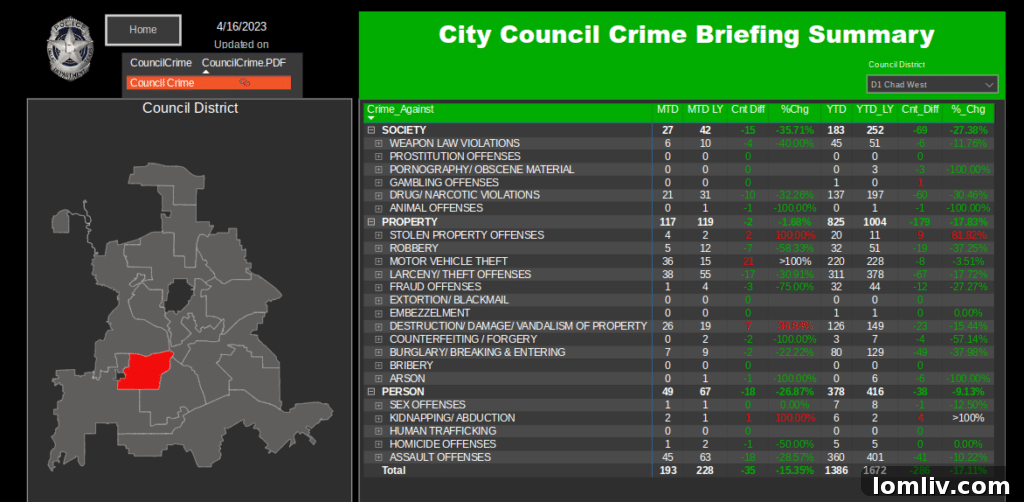 Dallas District 1's 17% Crime Drop: A Testament to Community Engagement 2 Dallas Police Department crime dashboard showing crime statistics