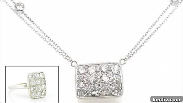 A close-up of a beautifully repurposed diamond pendant, originally from a grandmother's ring, now a modern necklace.