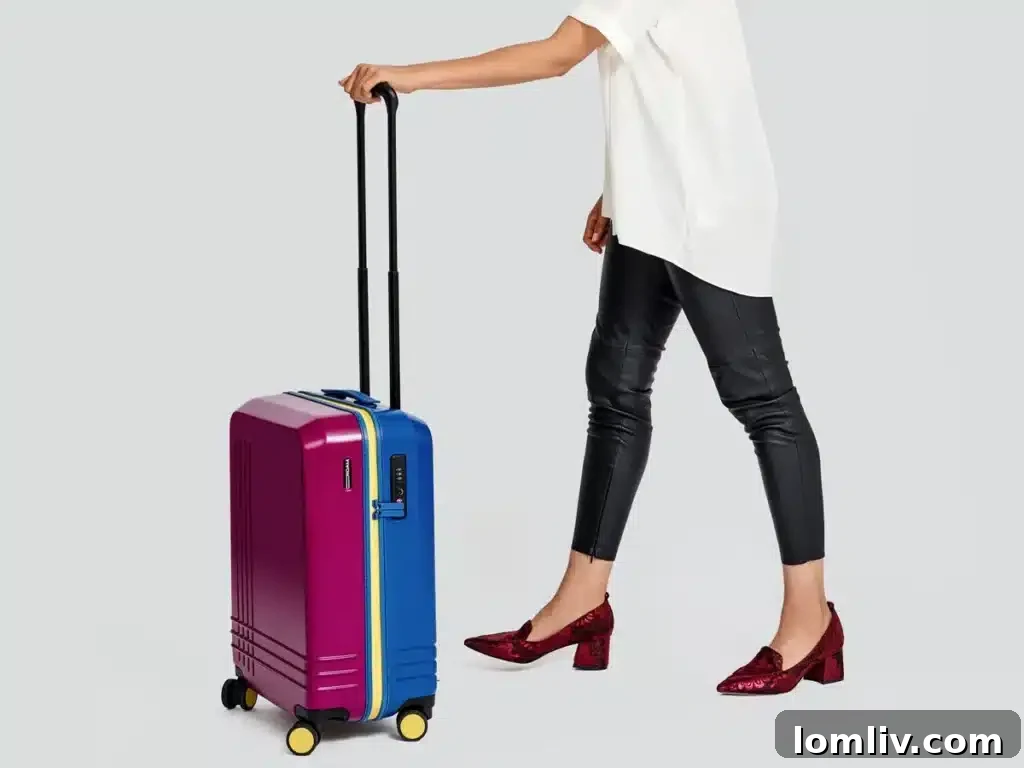 A colorful custom-designed Roam luggage case, showcasing its vibrant aesthetic and personalized features.