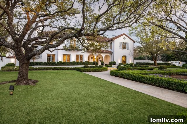 Aerial view showcasing the expansive grounds and modern architectural lines of the Santa Barbara villa in a prime Dallas location