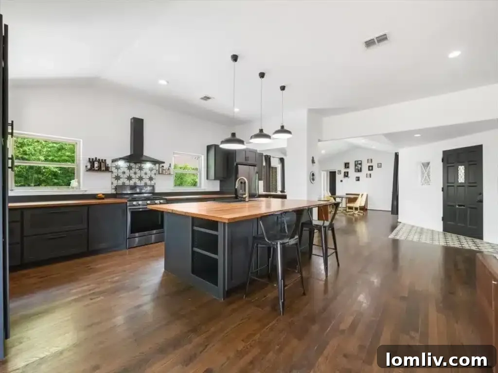 Living room with fireplace and hardwood floors