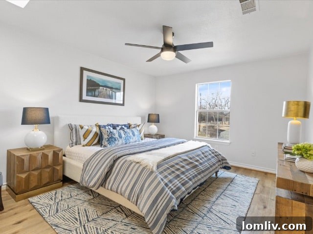 Upstairs primary bedroom with lake view
