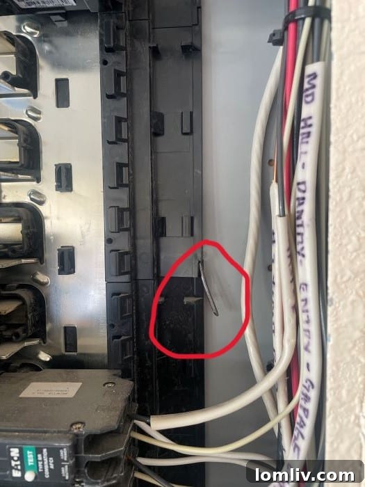 How Your Home Gets Power From Pole to Panel Part 2 3 nail coming through the panel box housing