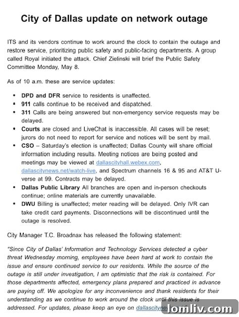 Dallas City Hall announced a possible ransomware attack, causing network outages and service disruptions.