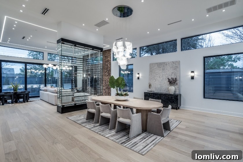 Luxurious primary bathroom with a black freestanding tub, heated floors, and an epoxy resin art wall by Alex Turco in a Dallas home.