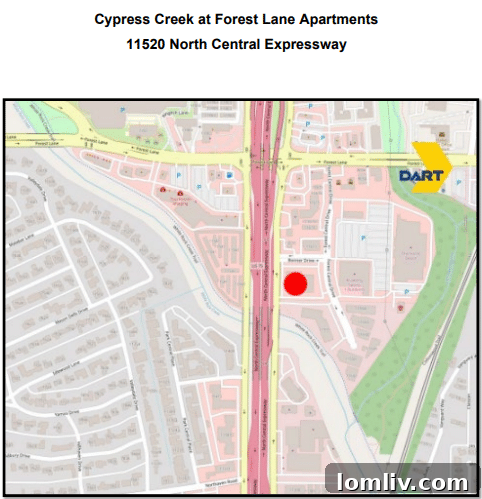 An aerial view or site plan of the proposed Cypress Creek at Forest Lane development, indicating its location and surrounding area.