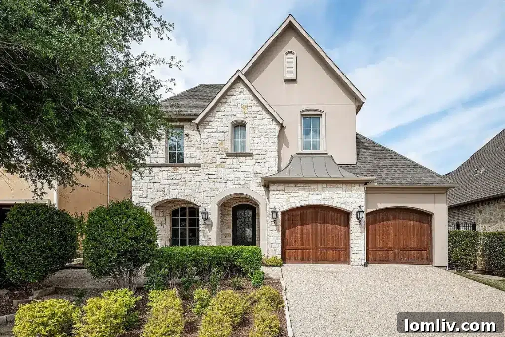 Modern custom-built home in Frisco with stone and brick exterior