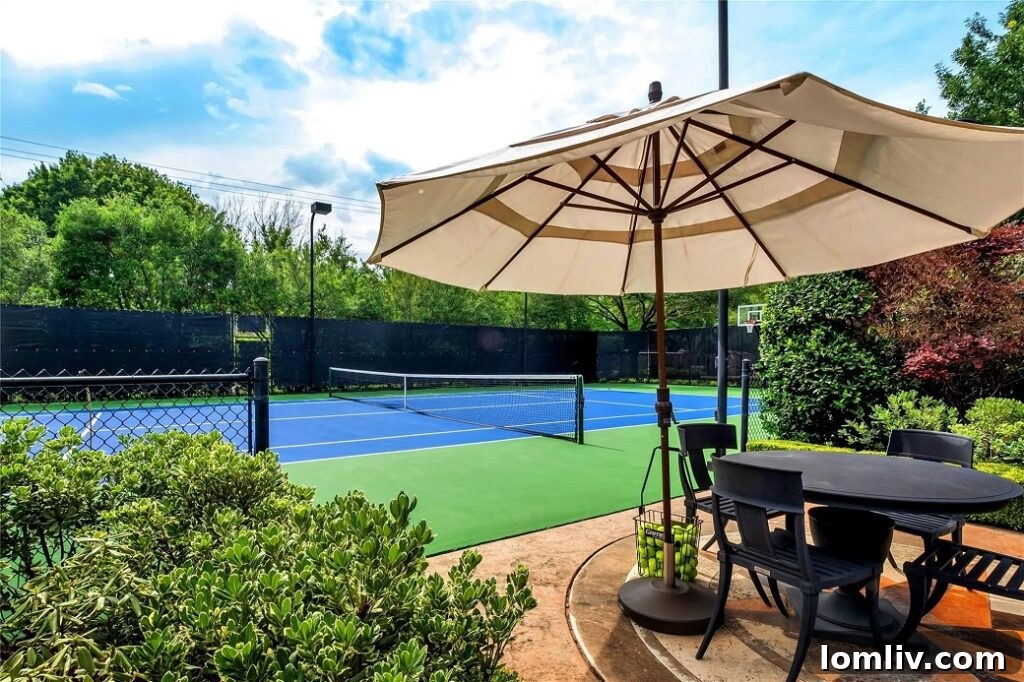 Sparkling saltwater swimming pool with an attached spa and lounging area.
