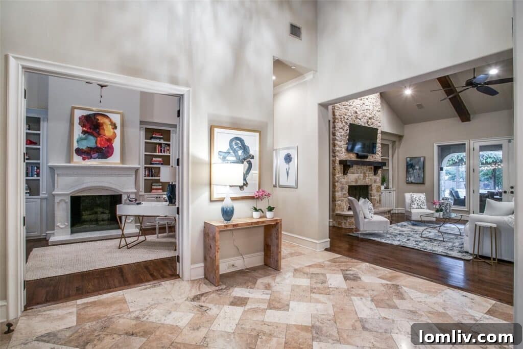 Luxurious study and living area off the foyer in the Dallas home