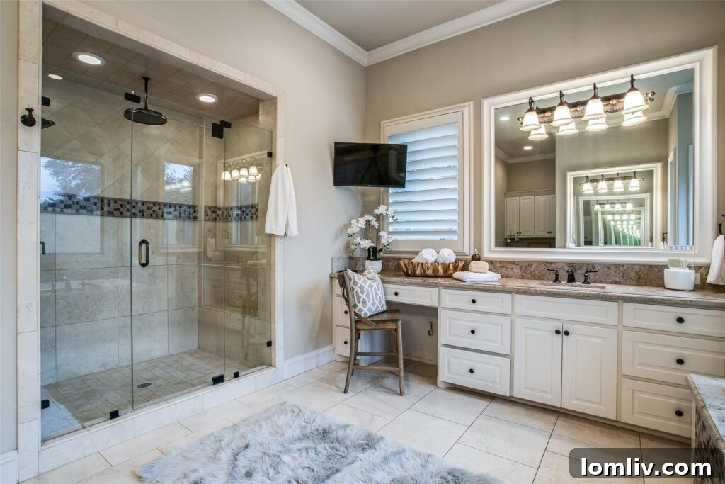Luxurious walk-in shower in the primary bathroom