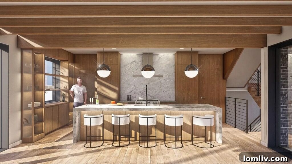 Gourmet kitchen with Versilys marble and mirrored slab backsplash in Dallas luxury home