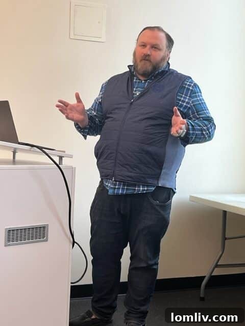 Developer Zachary Krochtengel speaking at a public meeting