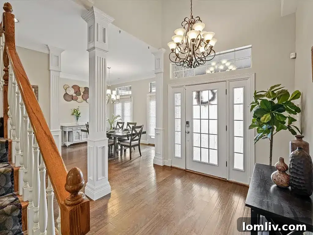 Spacious living room with waterfront views in a Mallard Cove custom home