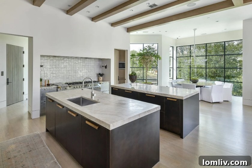 Gourmet kitchen with Lacanche range in Modern Spanish Revival