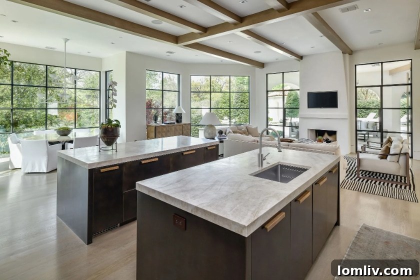 Kitchen island with bronze finish in Modern Spanish Revival