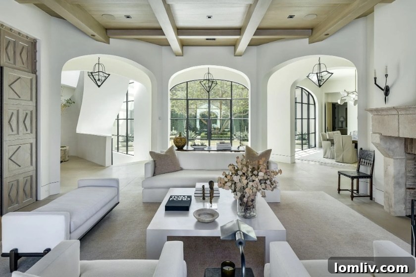 Luxurious living space in Modern Spanish Revival home