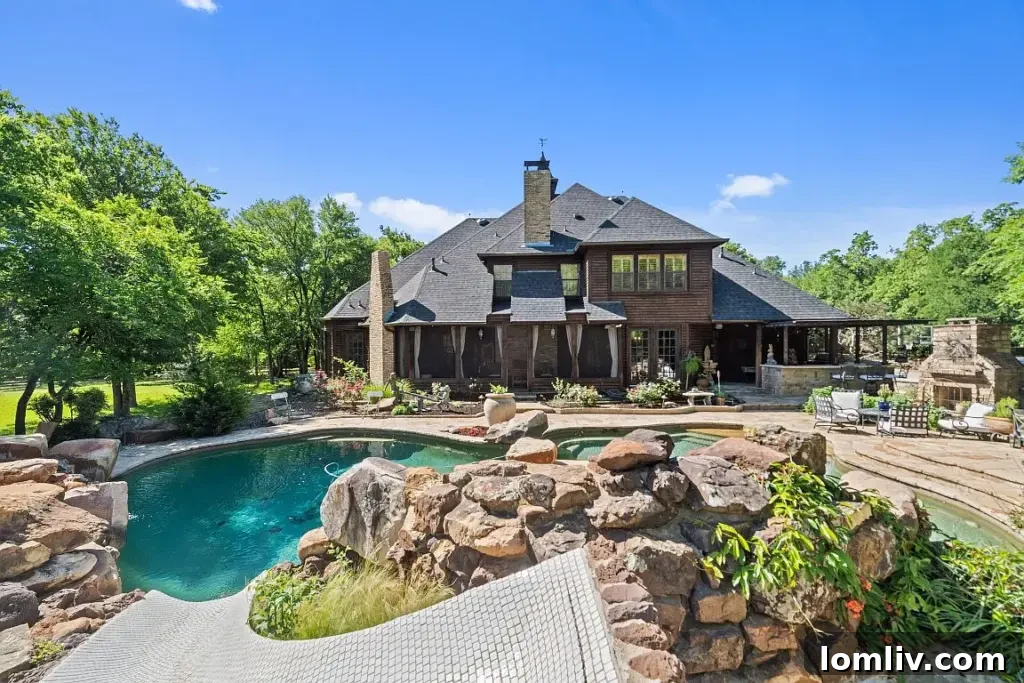 A beautifully landscaped backyard with a heated saltwater pool