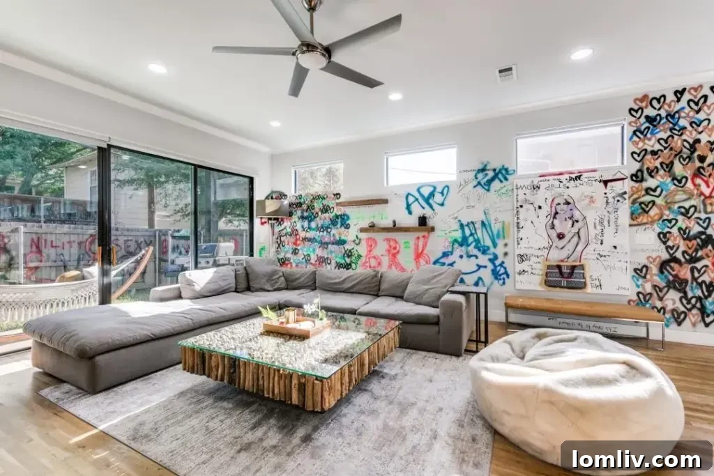 A tastefully decorated living room with artwork enhancing the ambiance