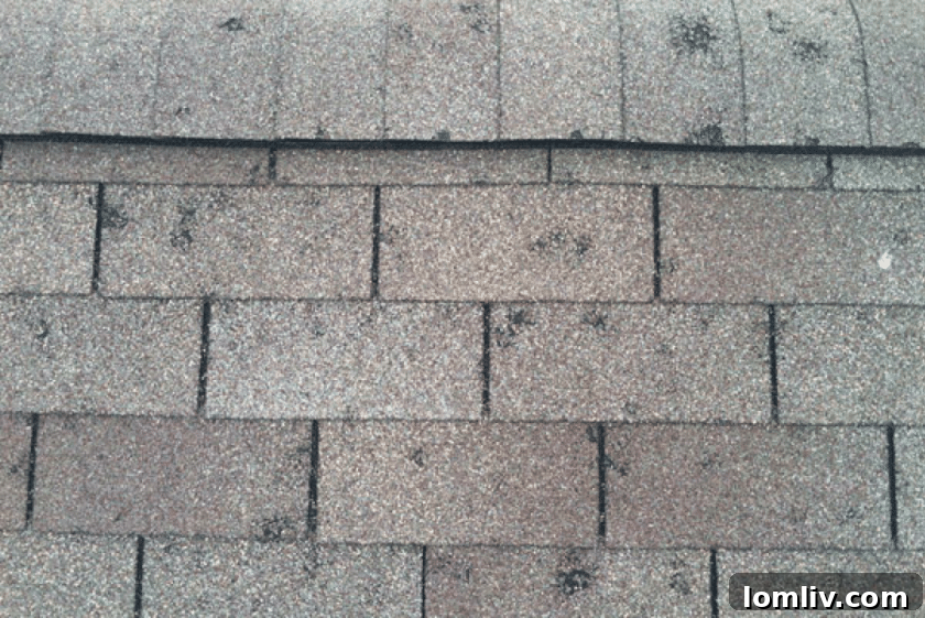 Managing Roof Damage After a Hailstorm 2 roof damage from hail, close up on shingle